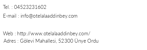 Alaaddin Bey Otel telefon numaralar, faks, e-mail, posta adresi ve iletiim bilgileri
